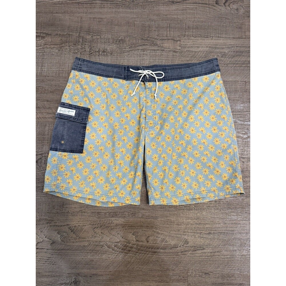 Kanvus by Katin USA Men’s Sz 36 Board Shorts Floral Yellow Blue Swim Trunks
